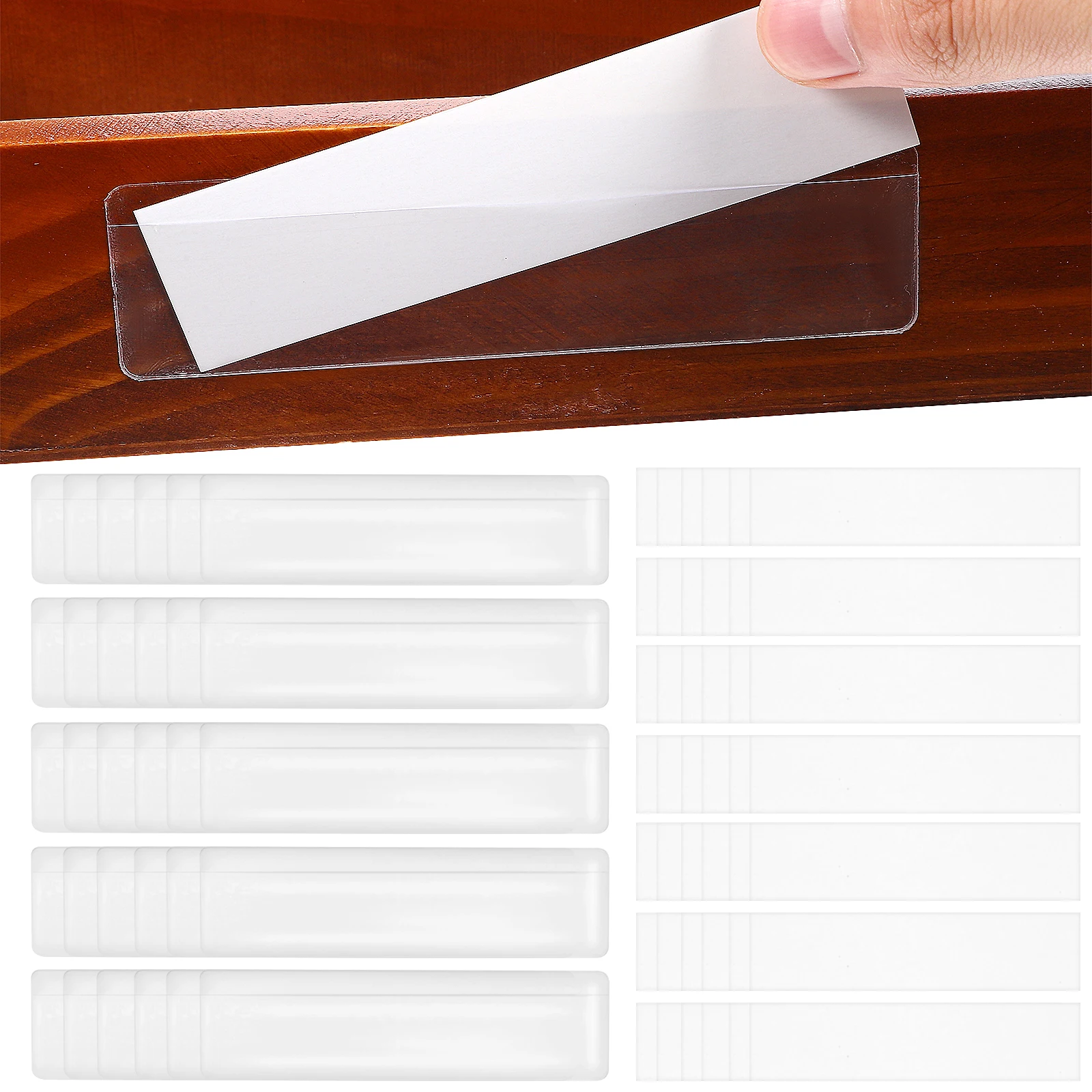 

50 pcs Label Bag Paper Combo Kit Adhesive Pocket Sleeves Shelf Drawer Bin Labels Clear Plastic Sleeves Self-Adhesive Index Card