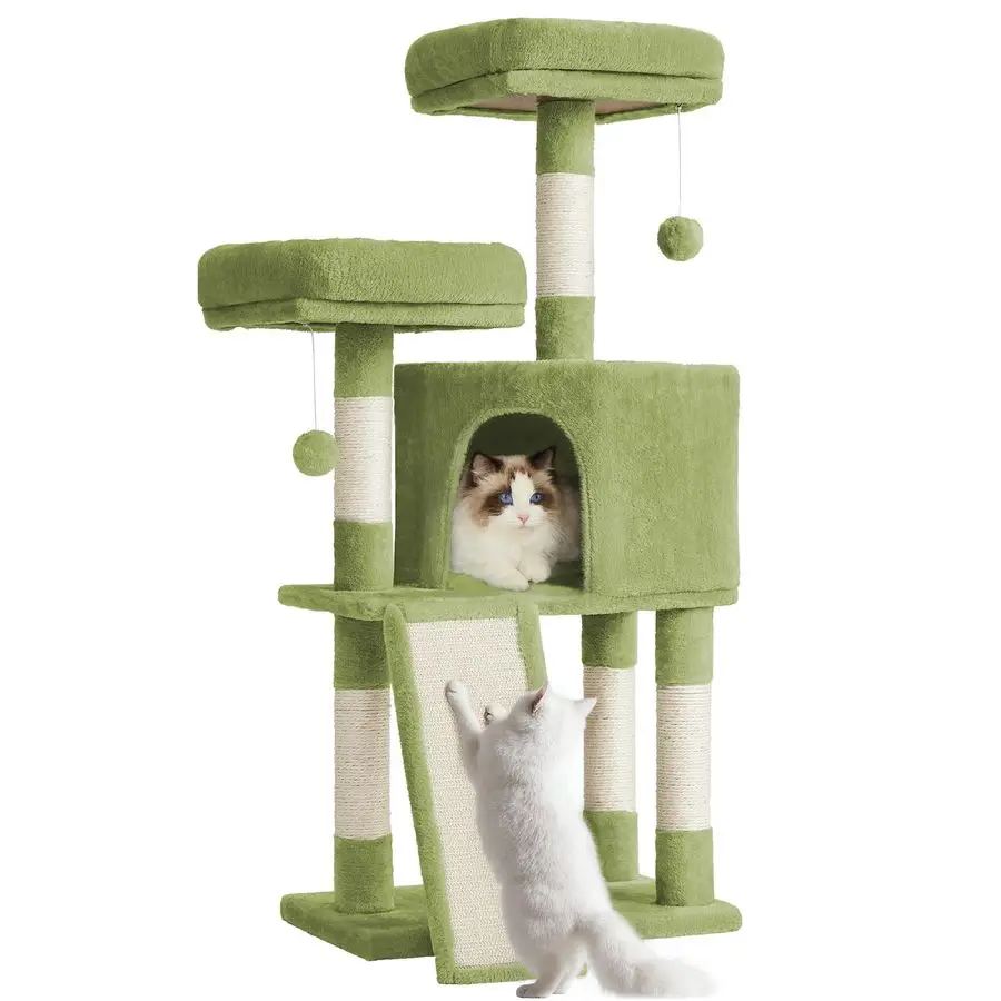 Cat Tower, Cat Tree for Indoor Cats, 45.3Inch Cat Condo with Scratching Post, Ramp, Perch, Spacious Cat Cave, for Kittens, Elder