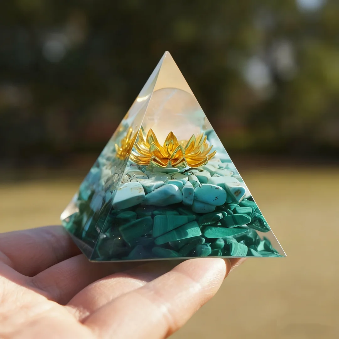 1 قطعة كرة كوارتز وردية النحاس زهرة أورجون الهرم مع كريستال الفيروز والملكيت ، الحلي اليدوية لسطح المكتب المنزلي #5