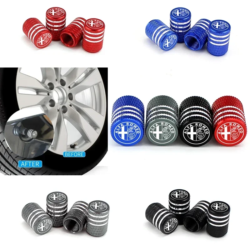 4PCS Metal Wheel Valve Stem Caps Tire Air Cover for Alfa Romeo Spider 147 155 156 159 Giulia Mito Stelvio 4C GT Car Accessories image 2