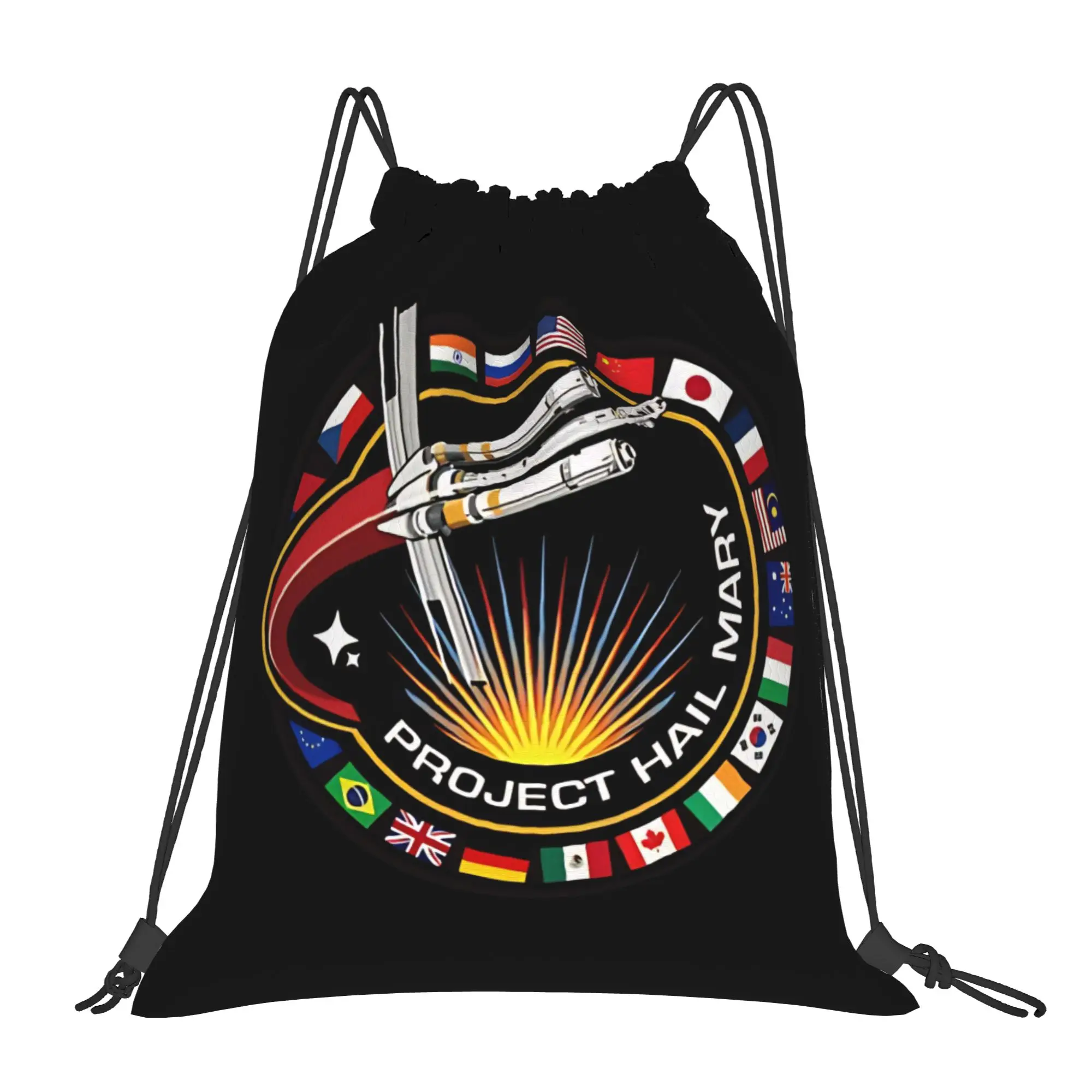 Project Hail Mary  Backpack Mission Patch With Countries Water Resistant Drawstring Bag For Students Travel Sackpack String Bags