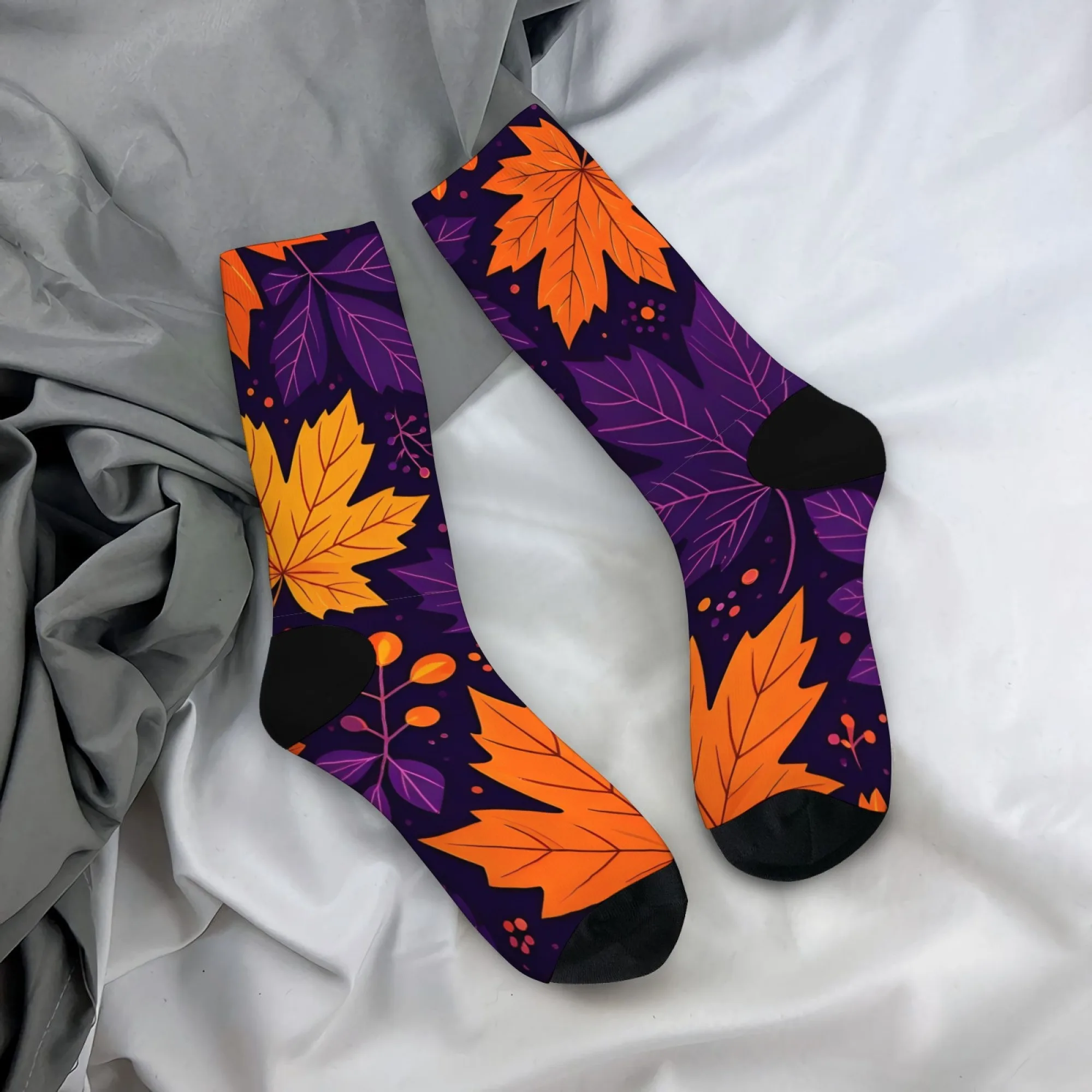 

Новые женские носки, 1 пара, ретро-мультяшные носки с принтом кленового листа, новинка, модные женские весенне-осенние средние носки-трубочки, повседневные уличные носки