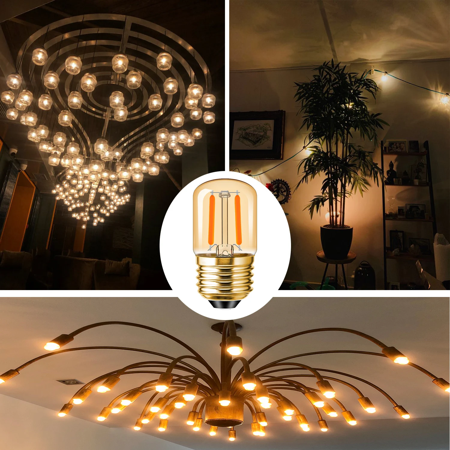 Vintage T28 Led Bulb E27 E26 1W Amber Glass 110V 220V Straight Filament For Chandelier Salt Lamp Retro Indoor Decoration Light