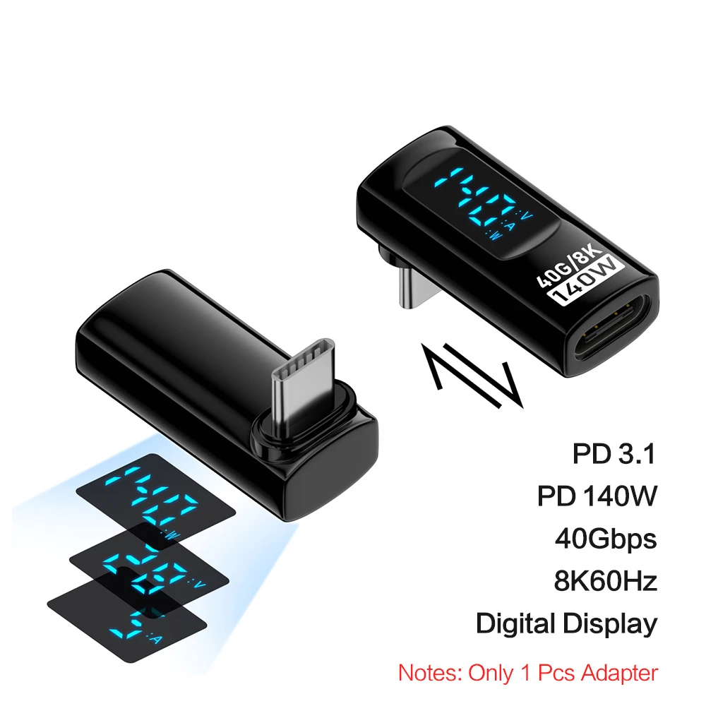 40 Gbit/s 8K@60Hz 90-Grad-USB-C-Adapter Digitalanzeige Typ-C-Adapter PD 140 W USB-C-Stecker auf Buchse für iPhone 16 iPad