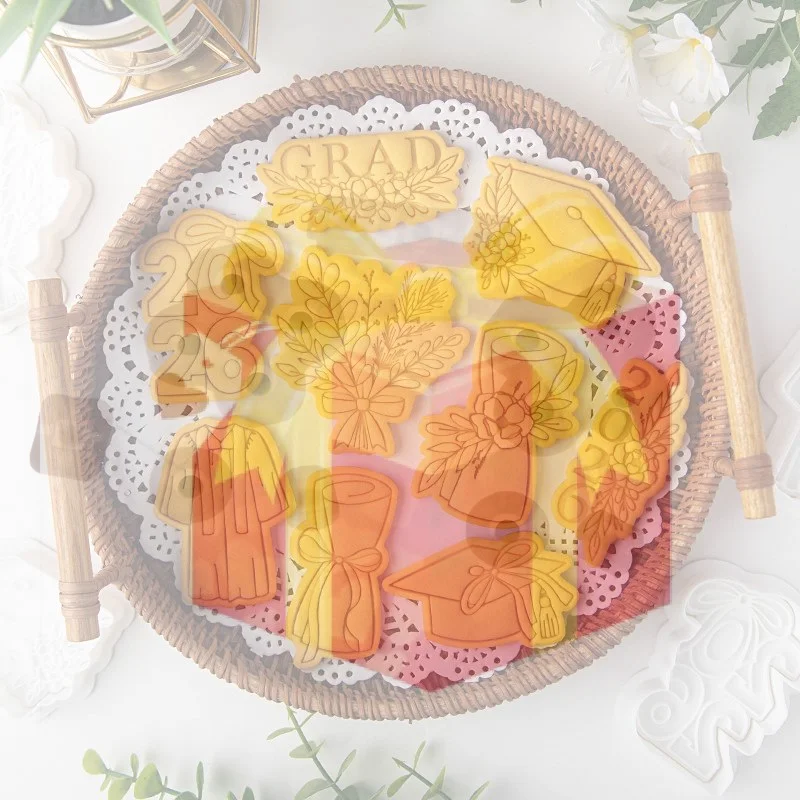 【HG】Molde para Galletas con Temática de Graduación, Forma de Birrete y Toga, Molde para Bizcochos, Herramienta para Hornear DIY, Cortador de Fondant y Repostería, Decoración para Postres de Fiesta