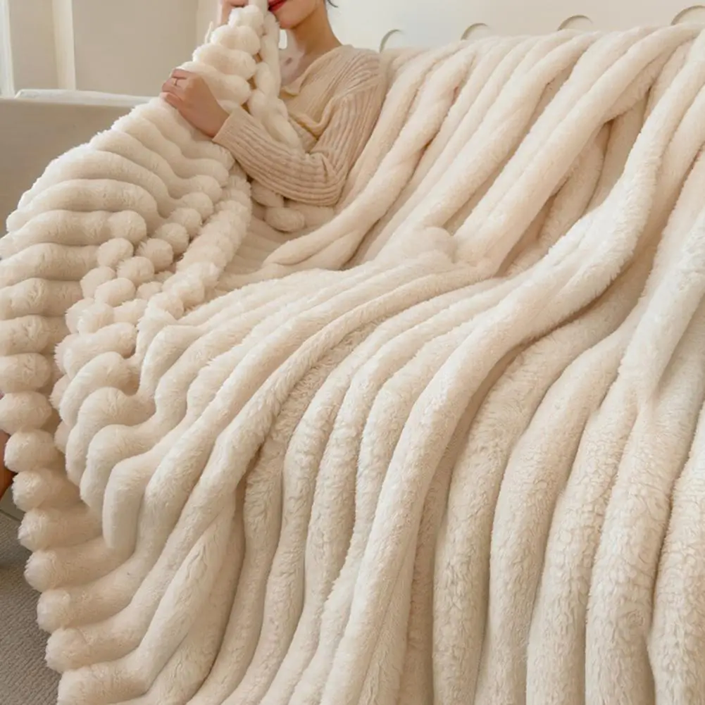 2026 200x200cm Flauschige Kuscheldecke Dicke Gestreifte Bubble-Decke Flauschige Wurfdecke Gemütliche Plüschdecke Einfarbige Flauschige Warme Decken