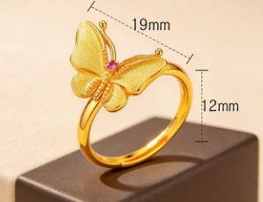 9999 gold brushed butterfly ring - women's light luxury vintage phoenix open-ended ring
