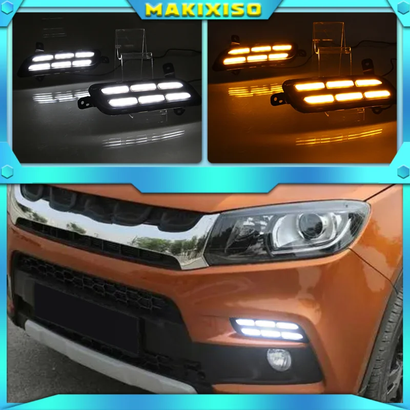 For SUZUKI Vitara brezza 2015 - 2017 LED DRL Daytime Running Lights Daylight with yellow turn signal Styling light