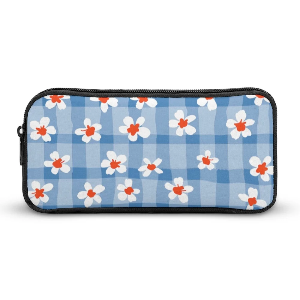 

1PCS Cartoon Blue Background Daisy Pattern Black Pencil Case, Large Capacity, Sturdy & Durable, Suit for Pen Case, Easy To Carry