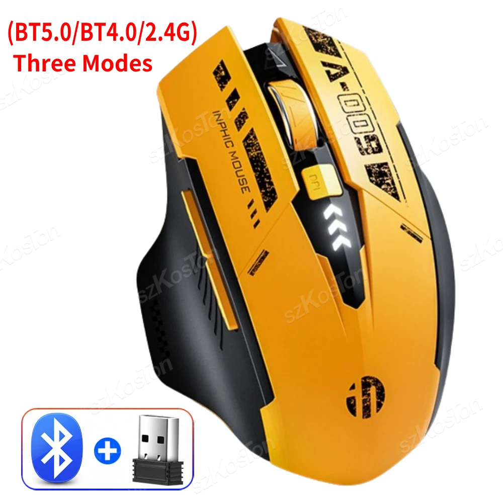 Rechargeable Wireless Mouse 3 Modes (BT 5.0/4.0+2.4GHz) 6Keys Adjustable Five-level DPI Silent Mouse for Gaming Office Computer