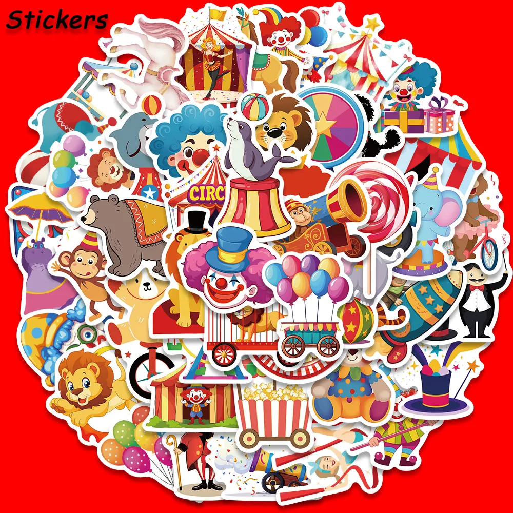 

50PCS Crazy Carnival Circus Stickers Cartoon Animals Graffiti Decals For Laptop Skateboard Suitcase Guitar Waterproof Stickers