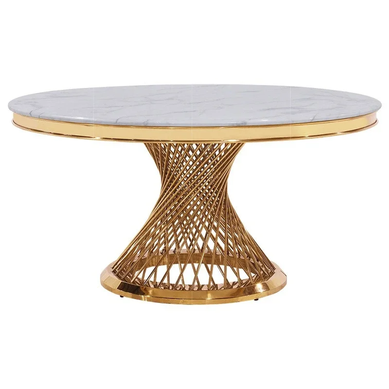 

Light luxury marble round dining table High-end wedding round Gold stainless steel round dining