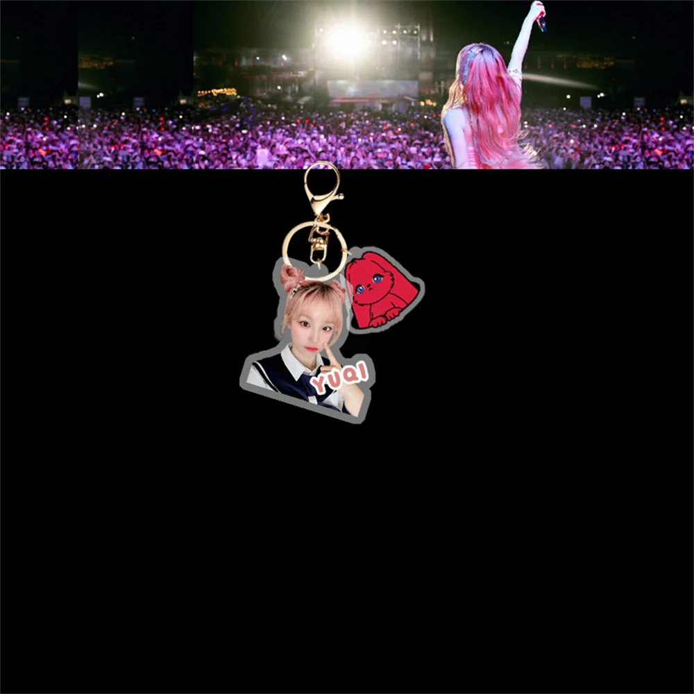 Kpop YuQi Solo Album YUQ1 Keychain 2pcs/Set Figure Printing Double Sides Printing Acrylic Pendant Bag Accessories Fans Gift