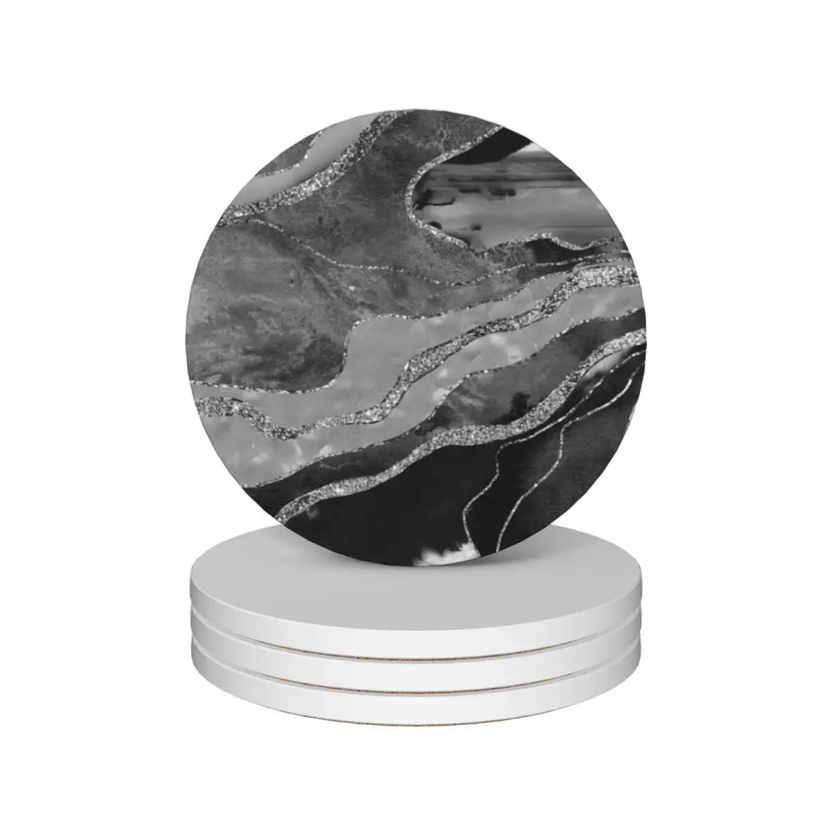 

Gray Black White Marble Agate Silver Glam #1 (Photo of Glitter Only - Not Reflective) Ceramic Coasters (Set of 4)