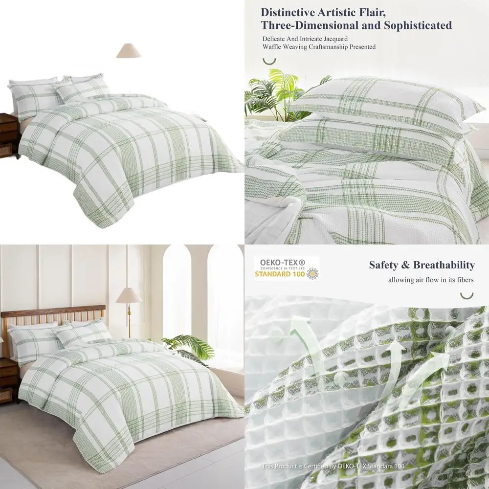 

Комплект пододеяльников из 100% хлопка, вафельного жаккарда размера «queen-size» с наволочками, темно-морской зеленый, всесезонное постельное белье