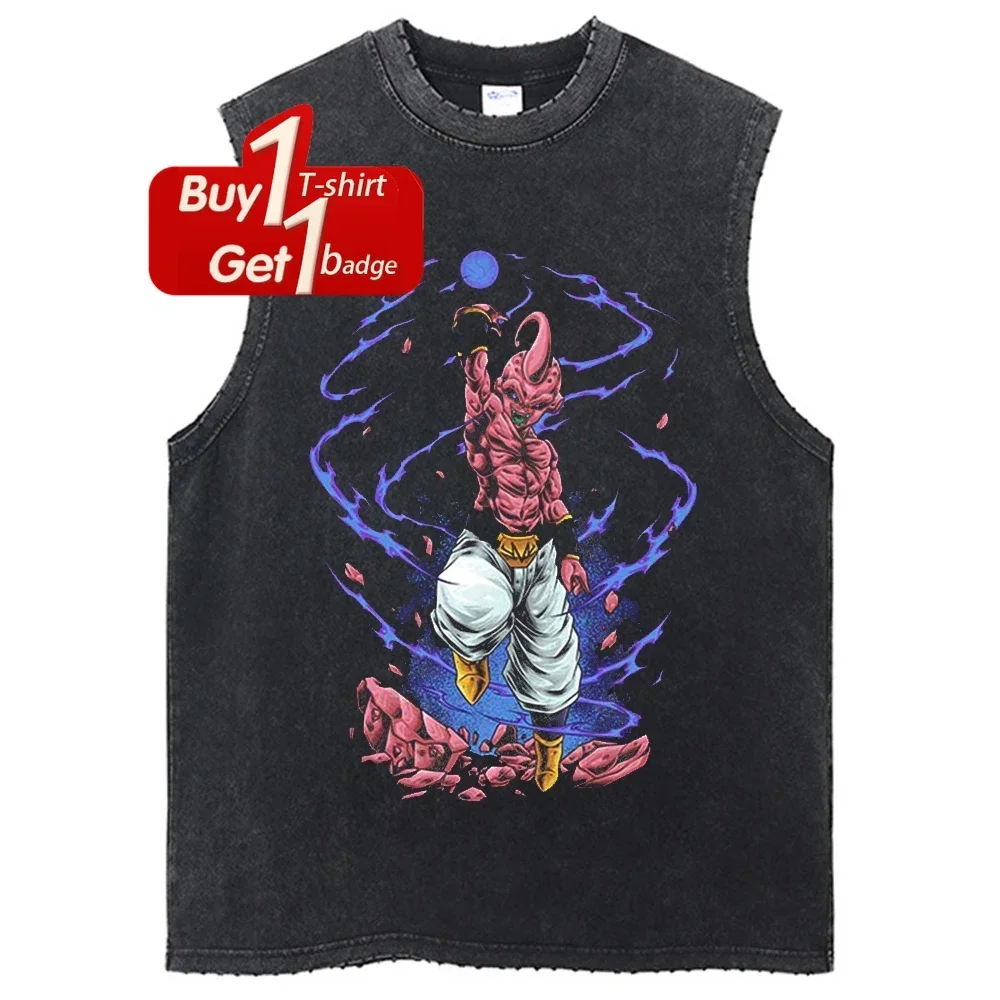 لعبة دراغون بول ملابس الصالة الرياضية رجل قميص بدون أكمام أنيمي الصيف Y2k فضفاض خمر غسلها تانك القمم الشارع الشهير الجرافيك Harajuku سترة