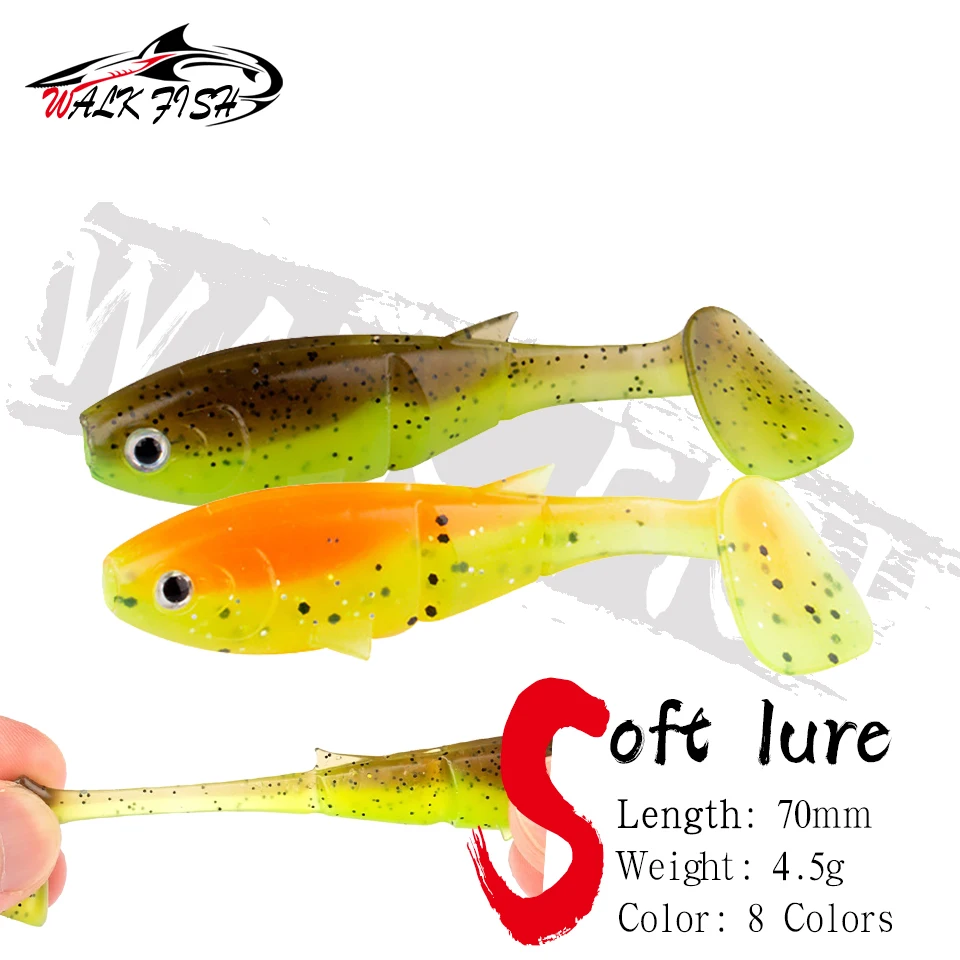 WALK FISH 6PCS New Soft Lure Shad Paddle Tail 7cm 4.5g Artificial Lure for Carp Fishing Double Color T Tail Jigging Lure