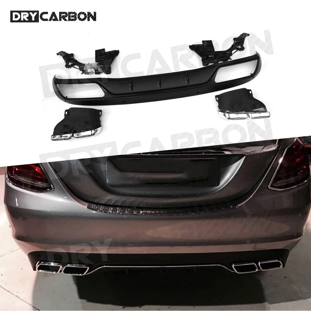 

PP Rear Diffuser with Exhaust Tips 4 Outlet for Benz C Class W205 4 Door Change to C63 AMG look C63 Style Only Standard Bumper