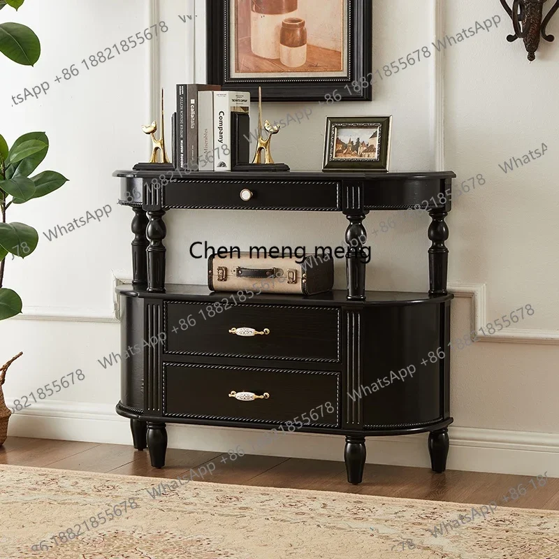 

French all solid wood semi-round entrance cabinet European retro entrance table foyer cabinet against the wall table