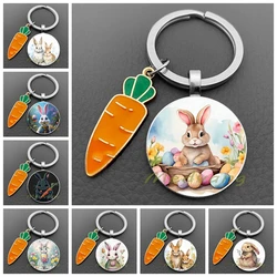 Easter Rabbit Keychain Acrylic Carrot Pendant Keyring Accessories Cute Rabbit Glass Women's Keychain Jewelry Gift