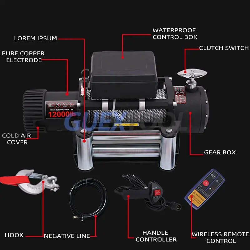 24V Vehicle-mounted Small Crane 12V Off-road Vehicle Self-rescue Vehicle Winch Hoisting Submersible Electric Winch