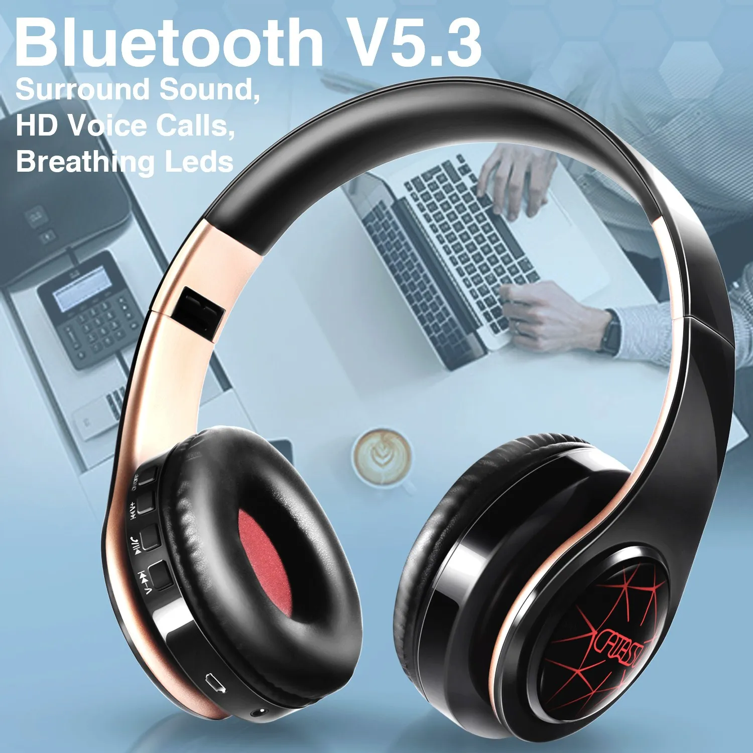 Nuovo arrivo luci respiratorie a LED cuffie wireless bluetooth auricolare mobile supporto computer mobile tablet bassi pesanti