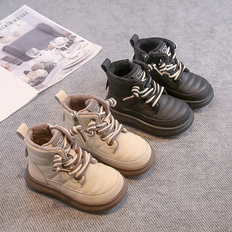 

Детские короткие сапоги на толстом меху. Детские ботильоны с круглым носком. Зима 2023. Новые кожаные ботинки для мальчиков и девочек. Мягкая подошва с боковой молнией.