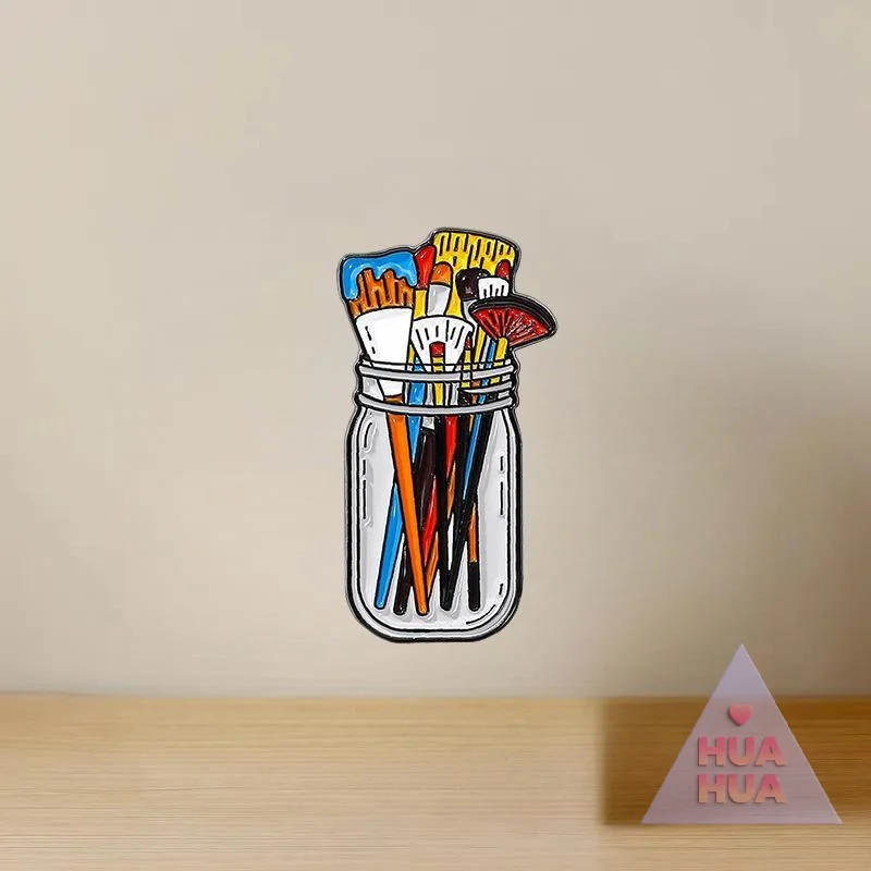 2025 هوا هوا فرش الطلاء في جرة واضحة المينا دبوس الأشعة فوق البنفسجية شاشة الطباعة الفنان شارة الفنان لوازم بروش فرش للمكياج دبابيس