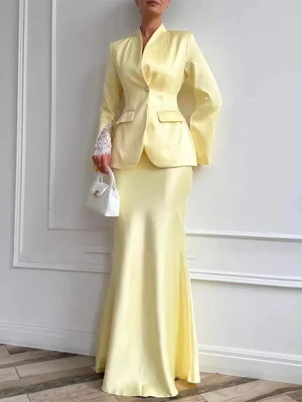 

Ele для похудения, длинная юбка с разрезом свека, комплект для женщин, новинка 2023 года, наряд Faion Par, полиэфирная ткань, европейская осенняя одежда