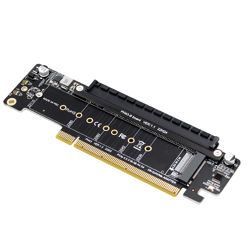 PCIE4.0 X16 إلى X8 + X4 + X4 الفاصل محول بطاقة ل M.2 NVME 2230-22110 SSD / SFF-8639 بطاقة PCI-Express 4.0 التوسع الناهض بطاقة