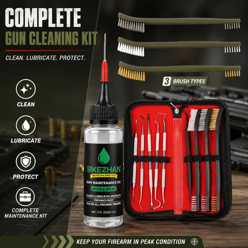 Rifle Gun Cleaning Brush Set, Multi-Caliber 5.56mm .20-.25 Cal Tactical Cleaner Tool Kit for Hunting Shooting Range Accessories