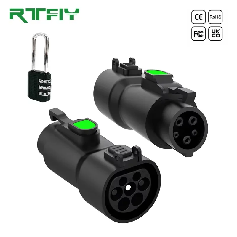 32A 7KW IEC62196 Type2 To Type1 SAE J1772 EV Charging Adapter Electric Vehicle Charger Connector With Anti‑Theft Lock