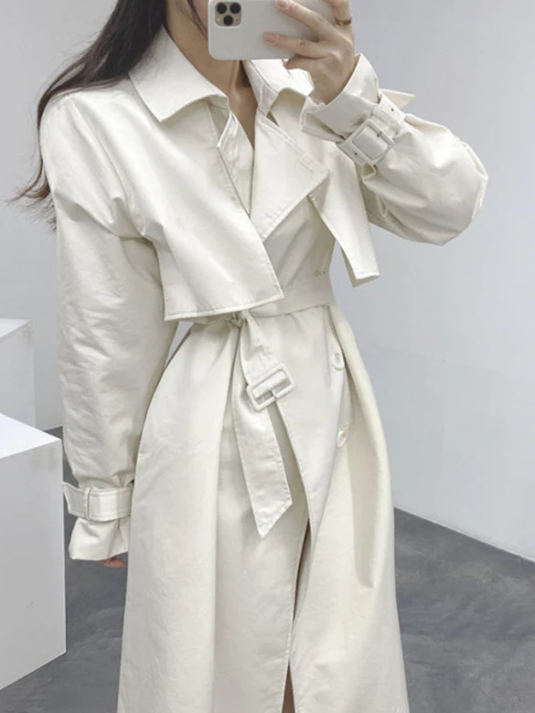 

Осеннее новое свободное женское пальто-ветровка Sle Briti Faion с поясом для похудения, длинное пальто с воротником свека