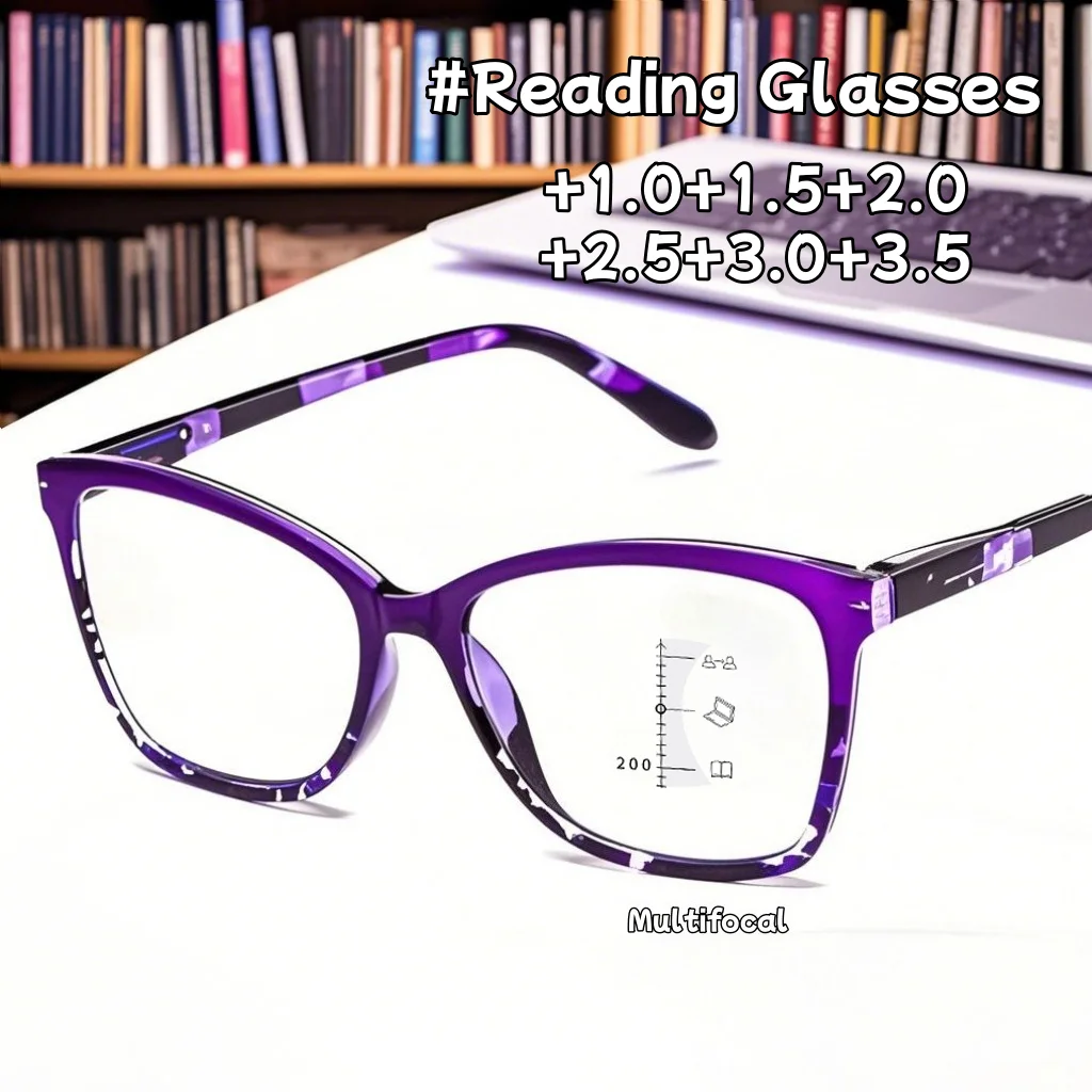 

Gradient Multifocal Reading Glasses with Large Frame and Spring-loaded Legs Colorful Frames Middle-aged and Old-aged Presbyopes