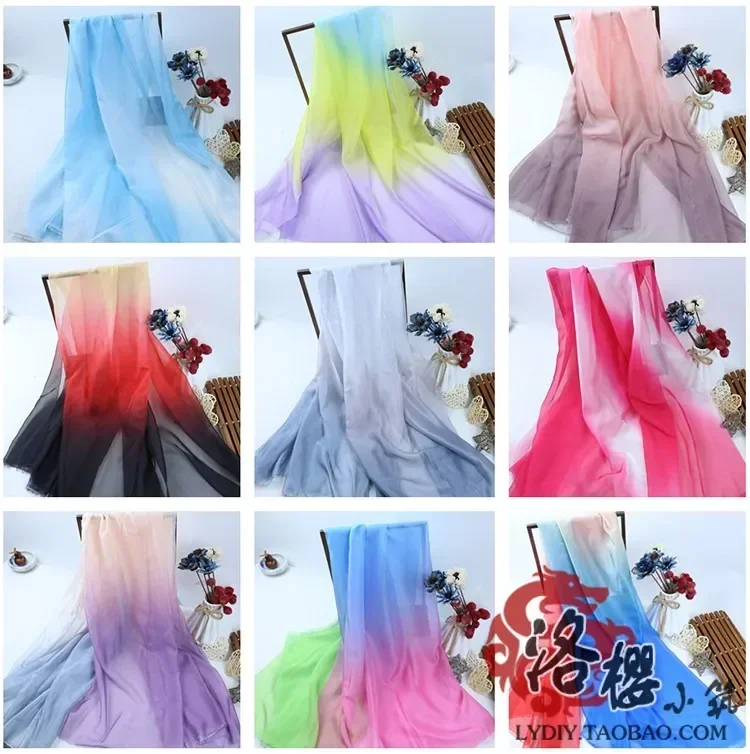 30D Colorful Gradient Chiffon Fabric By The Meter for Clothing Silk Scarf Dress Skirts Sewing Soft Thin Transparent Cloth Summer