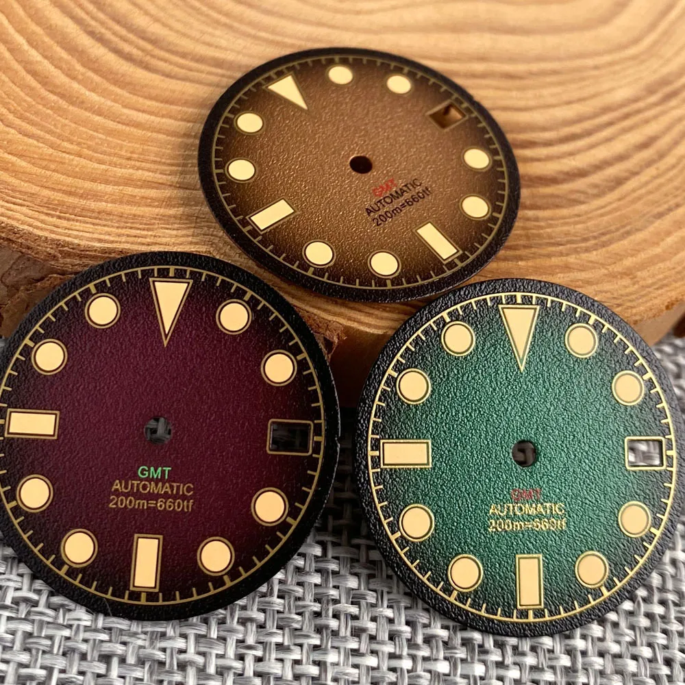 29mm NH34A Purple/Green/Brown Frosted Watch Dial Face Hands Set for GMT Automatic Men's Watches MOD Accessories Luminous