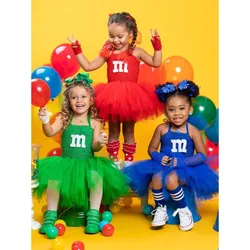 M&M's Costume Toddler Tulle Tutu Dress Dancing Outfits Kids Girls Cheerleader Outfits Schoolgirls Cosplay Cheering Team M Letter