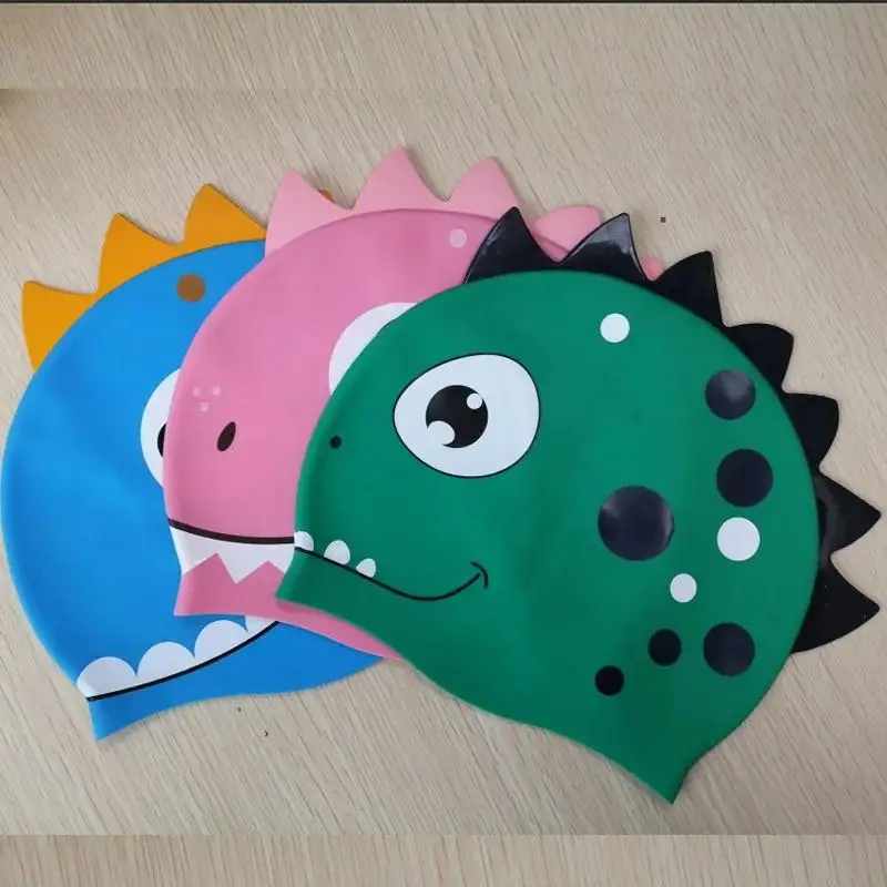 Elastic Dinosaur Silicone Swim Cap Waterproof Non-Slip for Adults Kids Long Hair Open Water Swimming