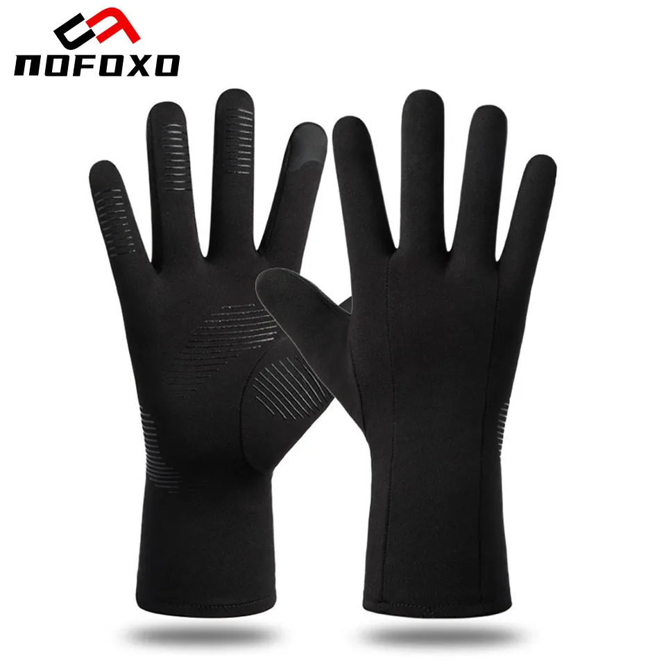 NOFOXO 1Pair Winter Thermal Bike Gloves Touch Screen Water Resistant Windproof Cycling Driving Hiking Skiing Running Men Women