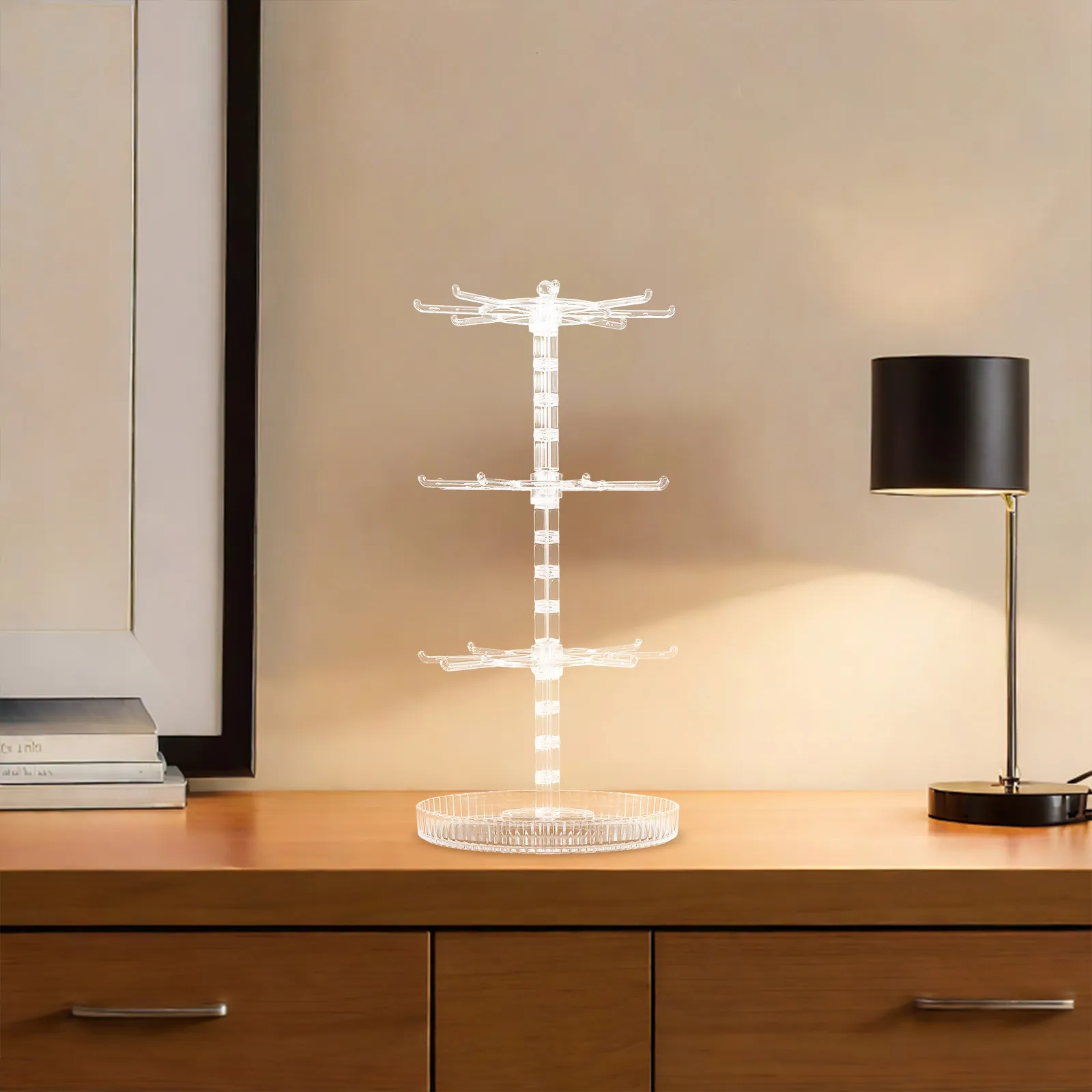 

Вращающаяся подставка для украшений, 3-ярусная прозрачная подставка для ожерелий, браслетов и брелоков, компактный настольный органайзер для спальни