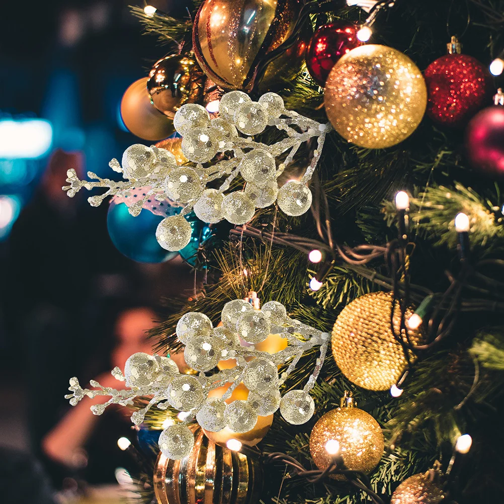 

12 Pcs Xmas Picks Outdoor Christmas Decoration Artificial Glitter Berry Stem Ornaments Berries Stems Party Decorations