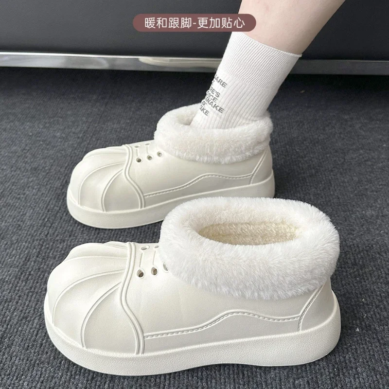 Waterproof Snow Boots Women EVA Winter Home Cotton Slippers Non-slip Outdoor Comfort Platform Thick Bottom Furry Flat Short Boot