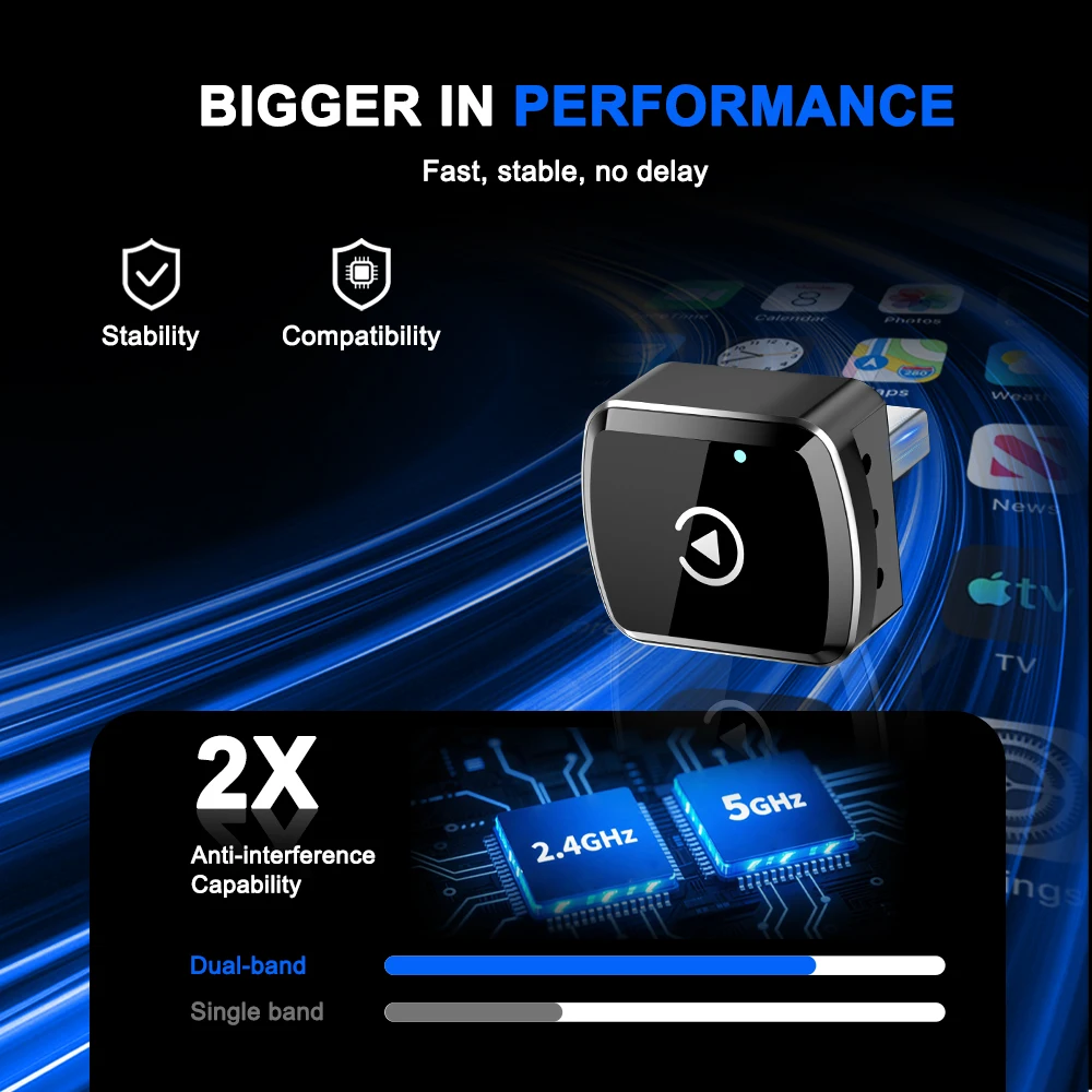 CarPlay أندرويد السيارات محول لاسلكي USB دونغل 5G واي فاي سيارة صندوق صغير التوصيل والتشغيل العالمي لتويوتا هوندا نيسان فورد VW