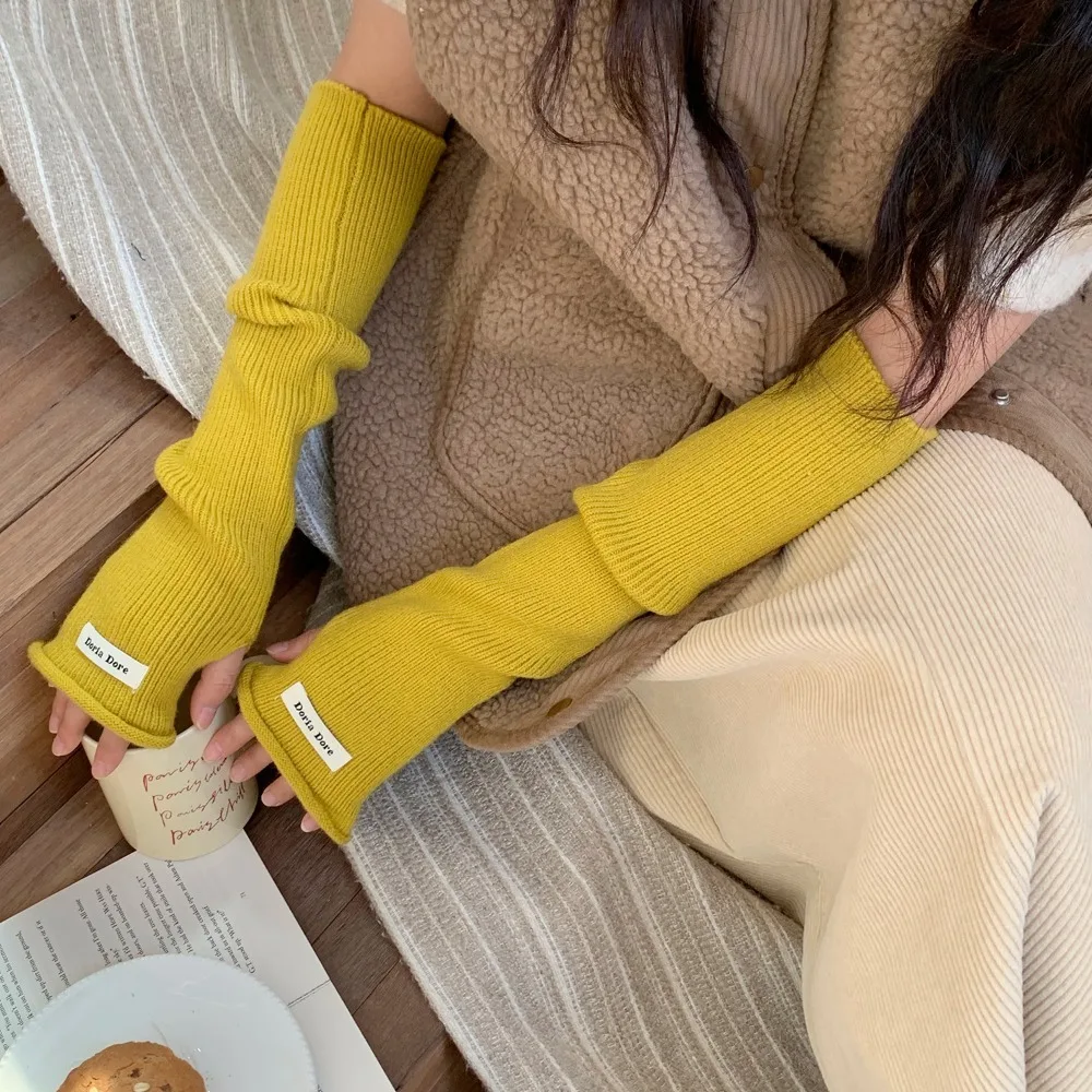 Hand Covers Korean Style Knitted Warm Sleeves Solid Color Y2k Long Fingerless Sleeves Spicy Girl Sweet Woolen Arm Gloves Girls