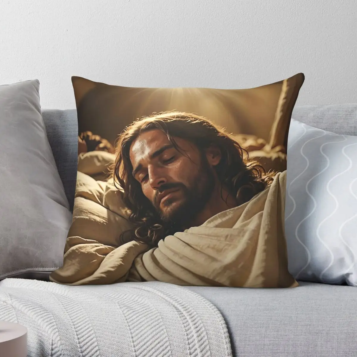 Jesus Peacefully Sleeping Rest In Faith Square Pillowcase Polyester Linen Velvet Creative Zip Decor Bed Cushion Case