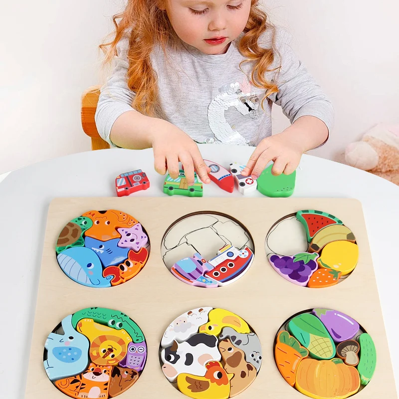 

Wooden Puzzle for Kids Fine Motor Skill Portable Educational Activity Preschool Learning Enlightenment for Boys Girls