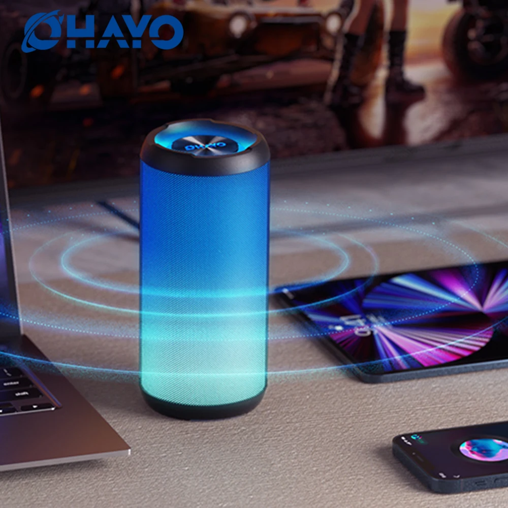 

OHAYO X7 Bluetooth Speaker, Wireless Portable Waterproof Speaker with Stylish Lights, Support TWS/TF Card/USB/AUX, Robust Bass