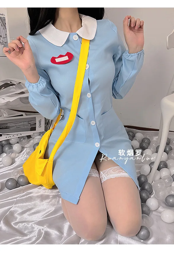 Japanese Style Peter Pan Collar Long Sleeve Single Breasted Dresses Cute Sweet Girl Solid Regulai Fit Temperament Dress New YDCK images - 6