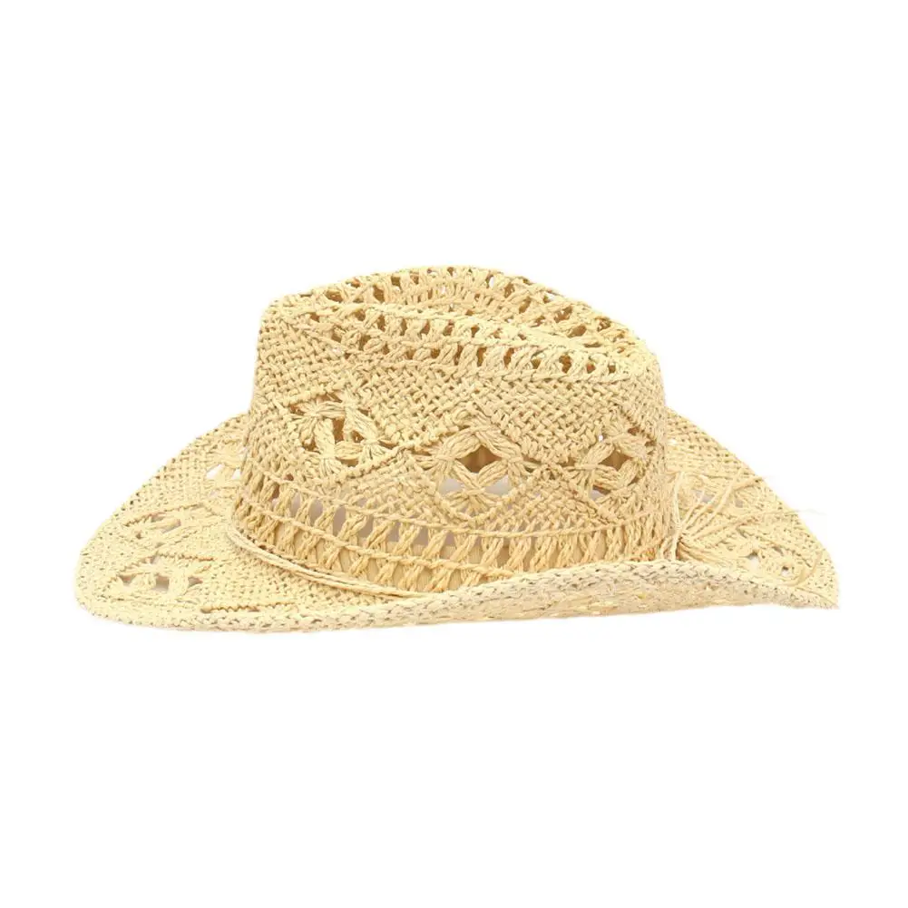 Straw Hat For Women Men Summer Handmade Classic Vintage Hollow Out Western Curled Brim Sun Hat Fishing Hat Climbing CapStraw Hat