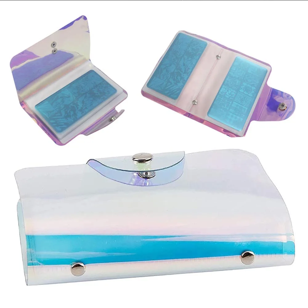 

20-Slots Holographic Nail Art Stamp Plate Card Bag Rectangular Stamping Template Holder Storage Cases Organizer 3 Colors PG08